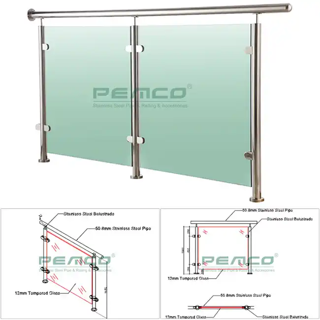 D clamp post glass railing drawings