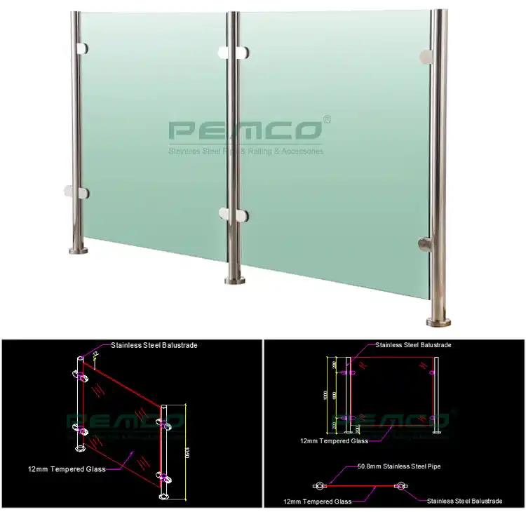 No handrail glass clamp railing drawing