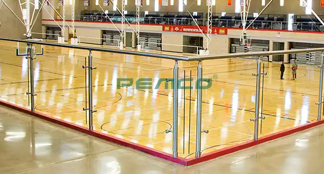 round pipe spider clamp glass railing gymnasium indoor project